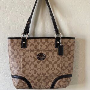 Coach F18917 Peyton Tan Signature Logo Print Tote